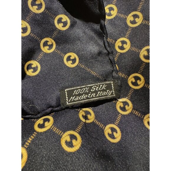 Gucci Navy Blue Gold All Over Print Silk Hand Rolled Scarf - Picture 7 of 7
